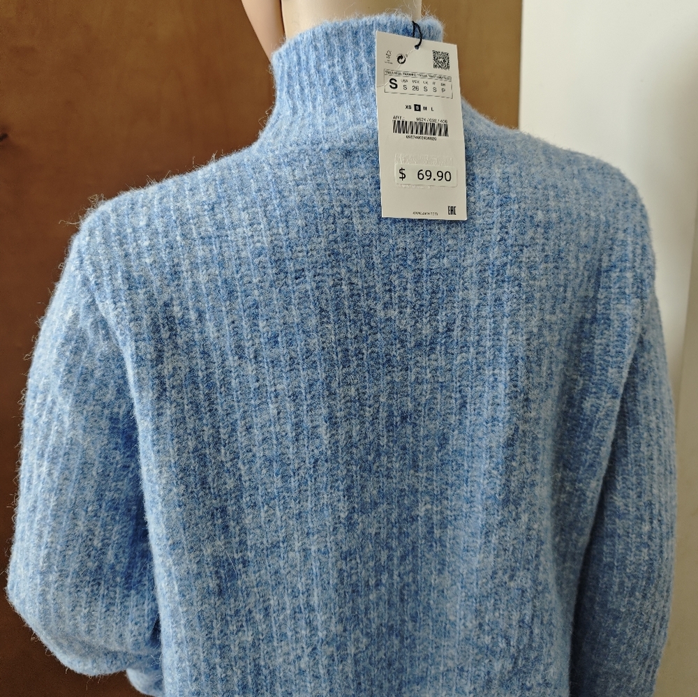 NWT ZARA LIGHT BLUE KNIT MOCK NECK DRESS - Picture 10 of 13